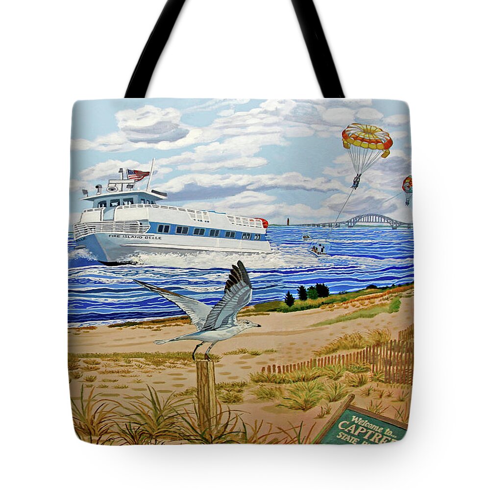  Tote Bag featuring the painting Captree Park Pillow Version by Bonnie Siracusa
