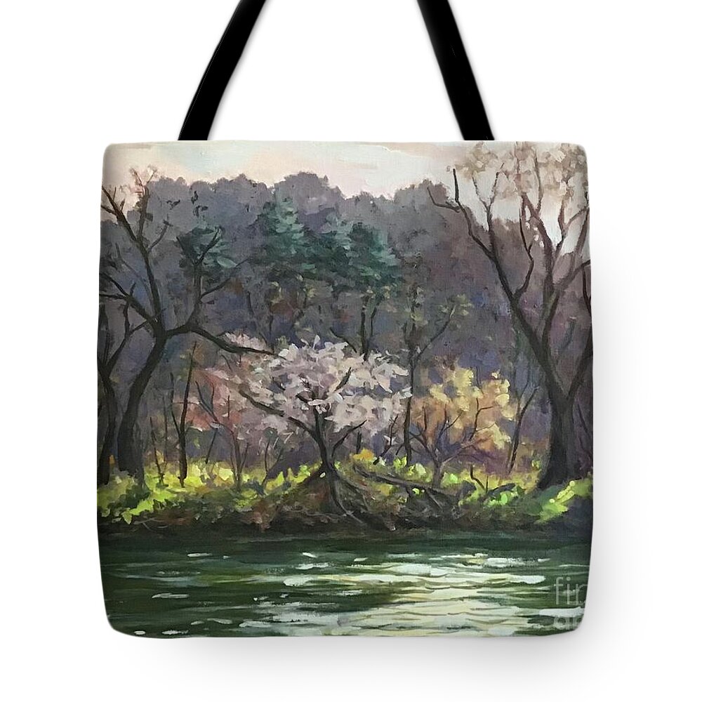 River Tote Bag featuring the painting Capturing the Light by Anne Marie Brown