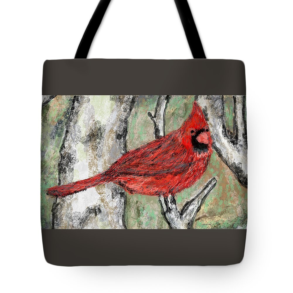 Bird Nature Red Cardinal Woods Tote Bag featuring the mixed media Cardinal by Bradley Boug