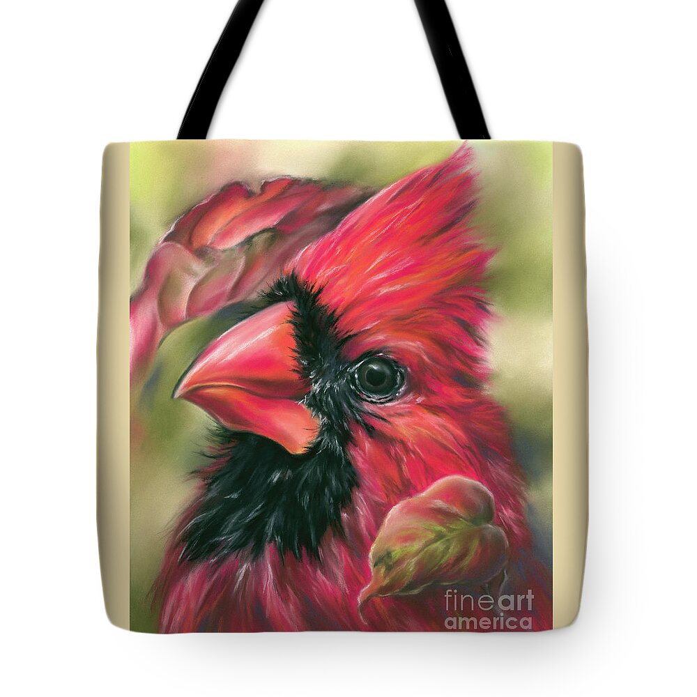 Bird Tote Bag featuring the painting Cardinal Songbird with Autumn Dogwood Leaves by MM Anderson
