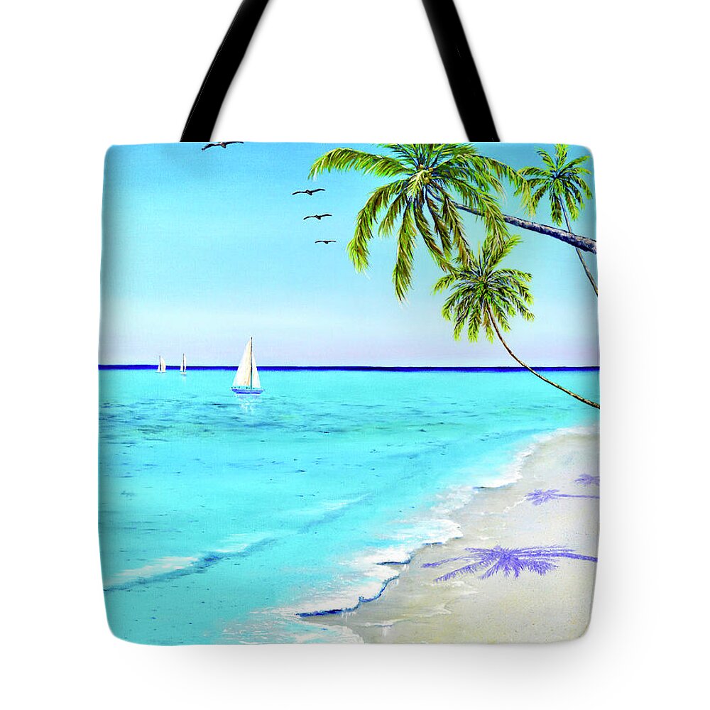 Caribbean Tote Bag featuring the painting Caribbean Blue Island by Mary Scott