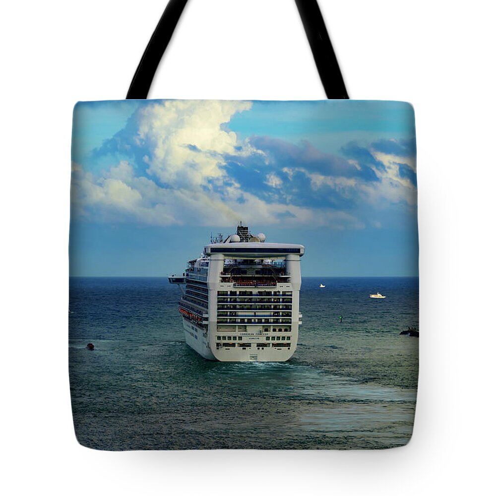 Cruise Ship; Water; Clouds; Travel; Color; Skies Tote Bag featuring the photograph Caribbean Princess #2 by AE Jones