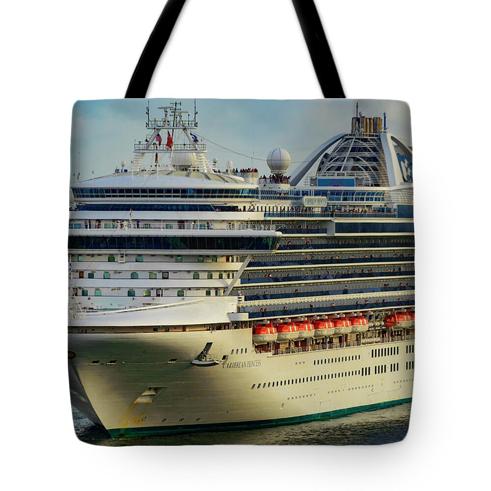Cruise Ship; Travel; Water; Color; Skies; Lkandscape Tote Bag featuring the photograph Caribbean Princess by AE Jones