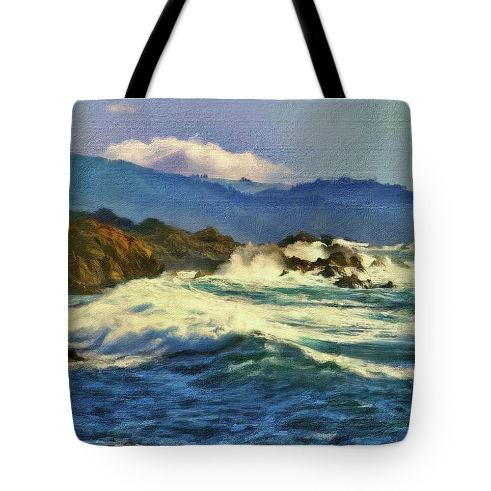 Carmel By The Sea Tote Bag featuring the digital art Carmel by the Sea Coast by Russ Harris