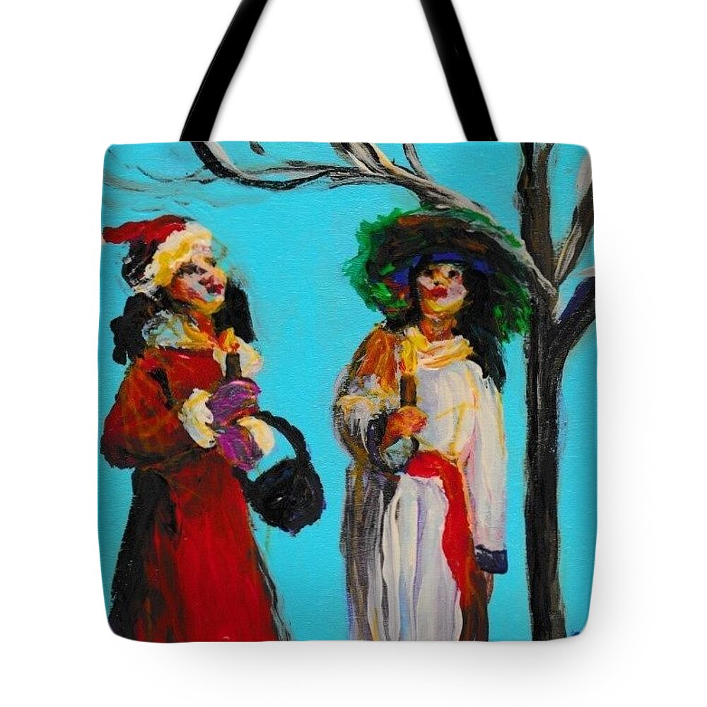 Carolers Tote Bag featuring the painting Carolers by Susan Hensel