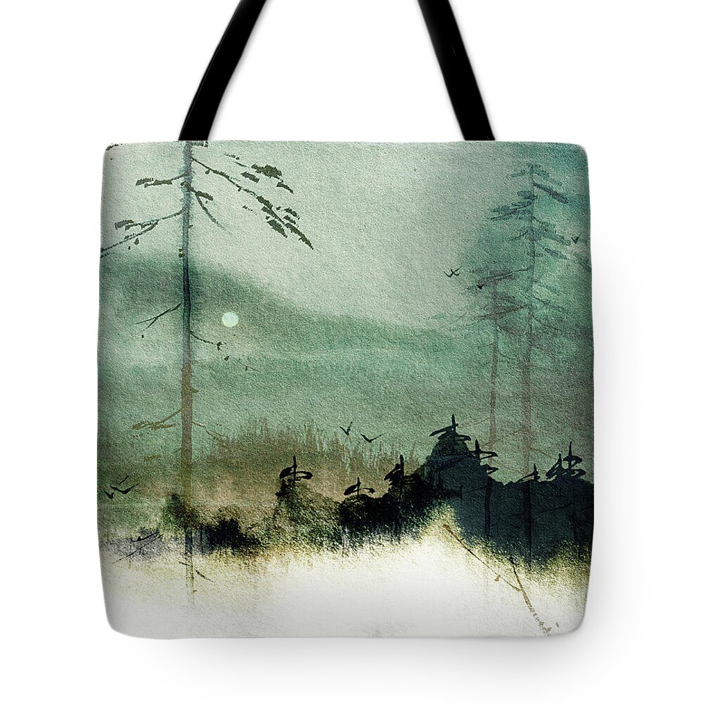 Seascape Tote Bag featuring the mixed media Carolina Blue Moon by Colleen Taylor