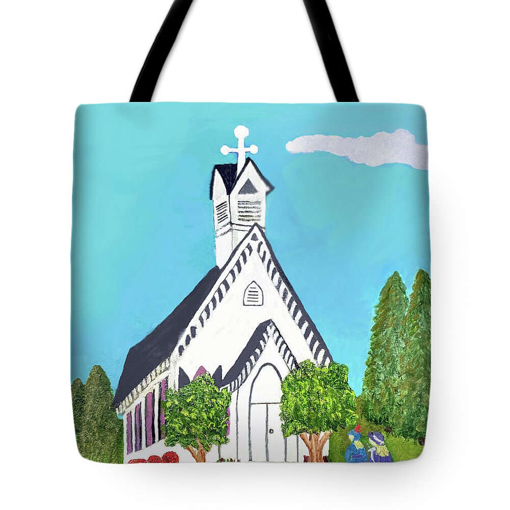 Church Tote Bag featuring the painting Carpenter Gothic Church in Louisiana by Margaret Harmon