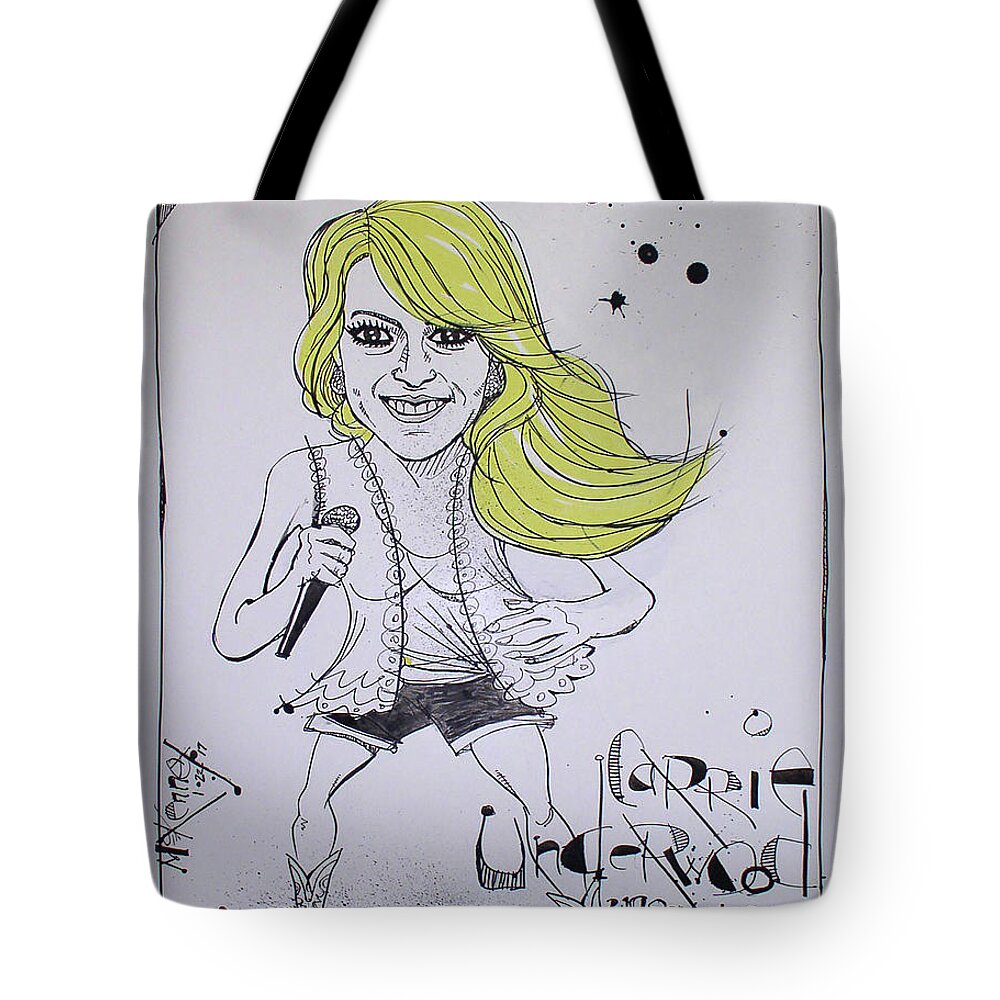  Tote Bag featuring the drawing Carrie Underwood by Phil Mckenney