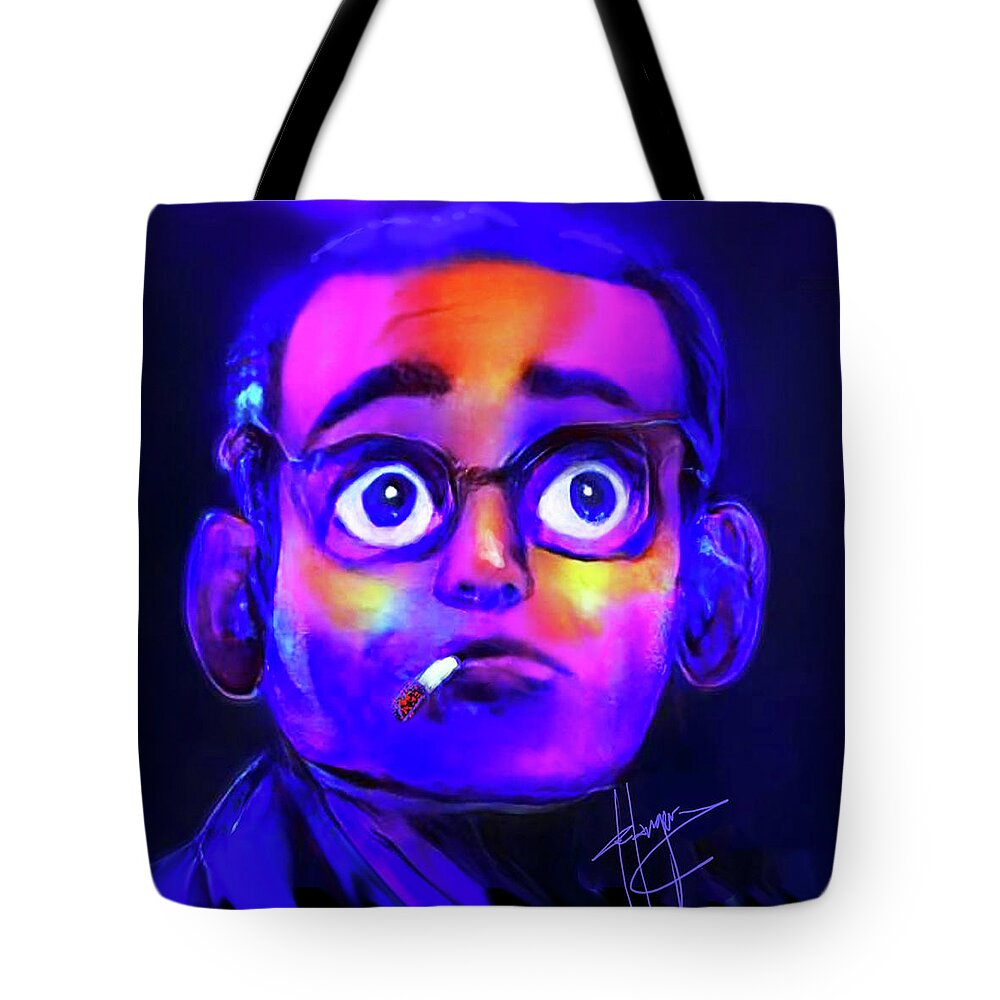 Bill Evans Tote Bag featuring the painting Cartoonized Bill Evans by DC Langer