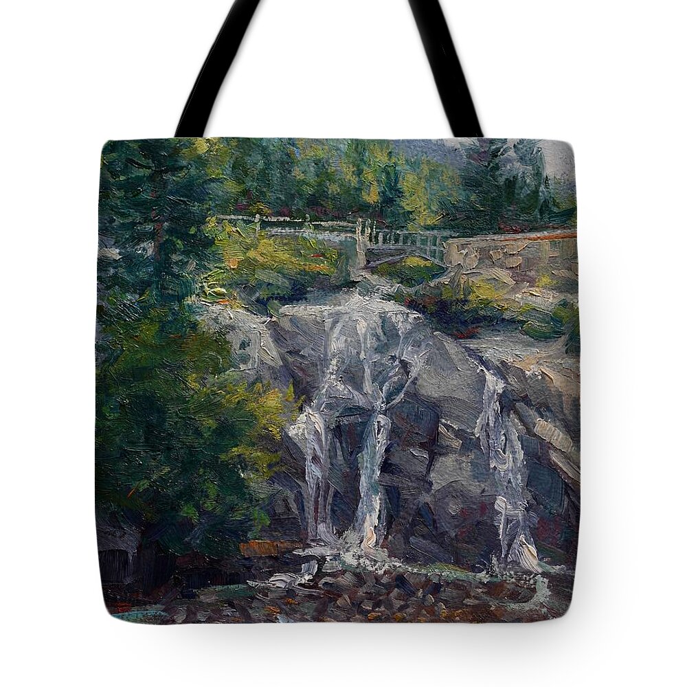 Manitou Springs Tote Bag featuring the painting Cascad - Manitou Springs by Laurie Snow Hein