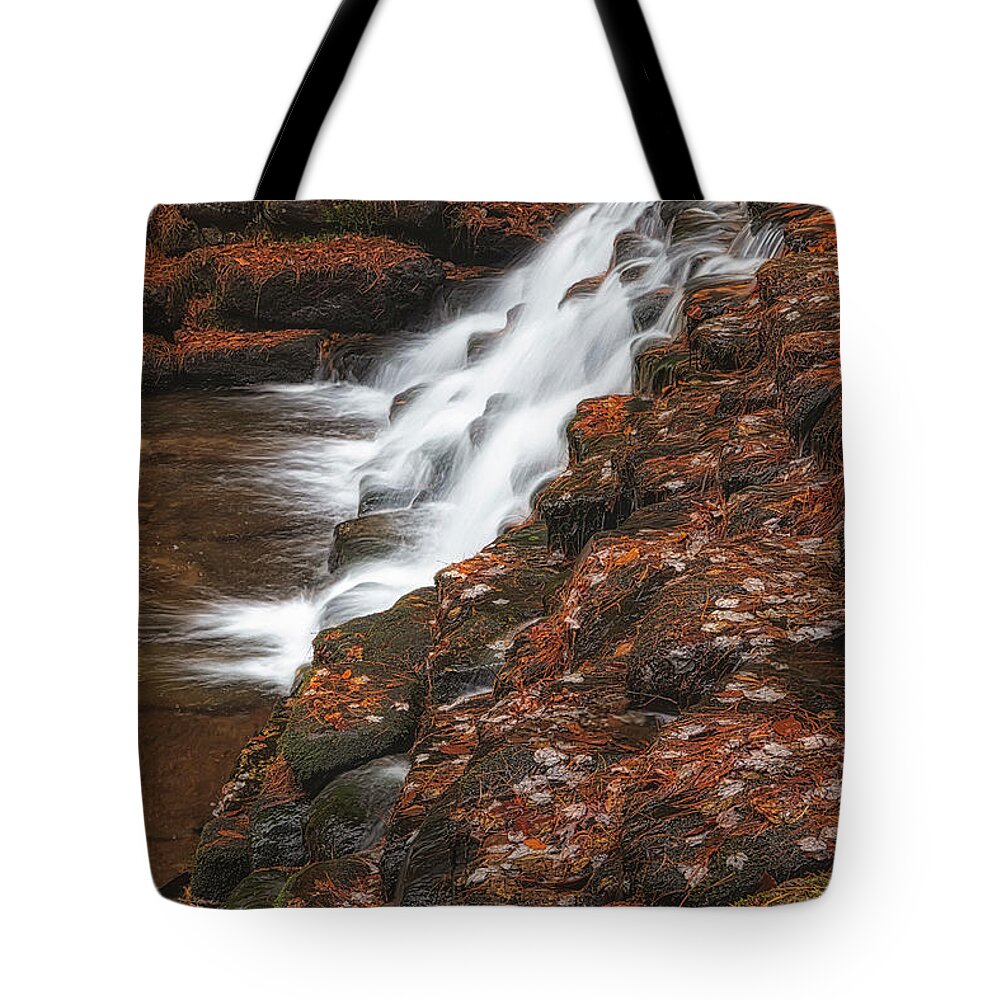 Waterfall Tote Bag featuring the photograph Cascade And Fall Foliage by Susan Candelario
