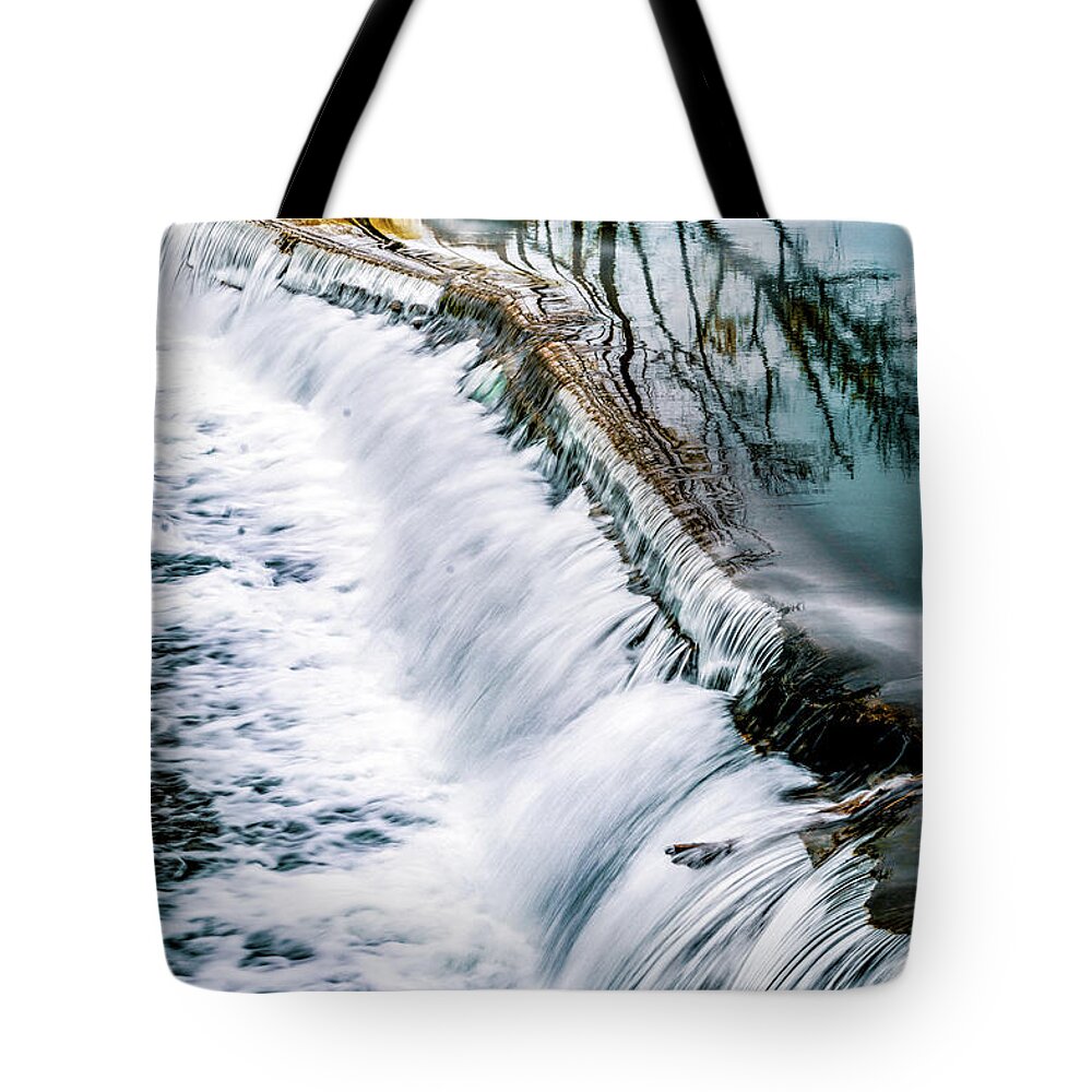 Spring Tote Bag featuring the painting Cascading Waters - Waterfalls in Missouri by Lourry Legarde