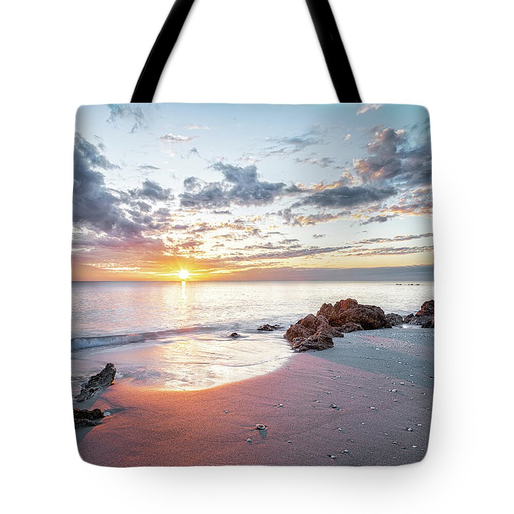 Gulf Of Mexico Tote Bag featuring the photograph Caspersen Beach Sunset Glow by Rudy Wilms
