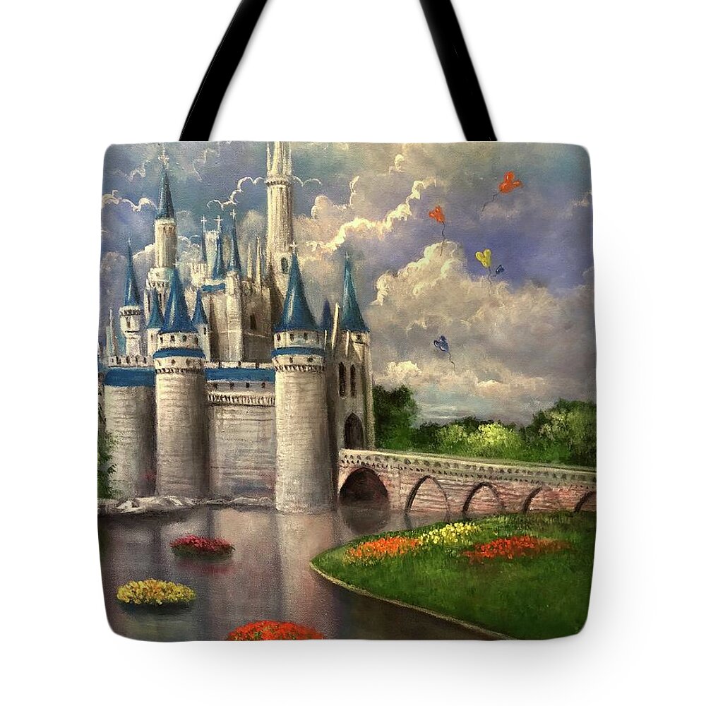 Castle Tote Bag featuring the painting Castle of Dreams by Rand Burns