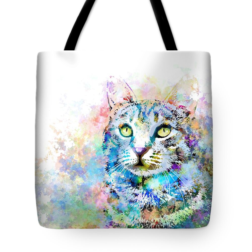 Cat Tote Bag featuring the digital art Cat 674 by Lucie Dumas