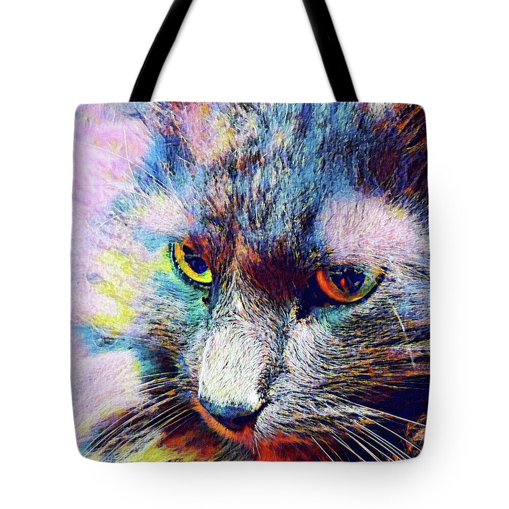 Cat Tote Bag featuring the photograph Cat of many Colors by Bobbie Turner