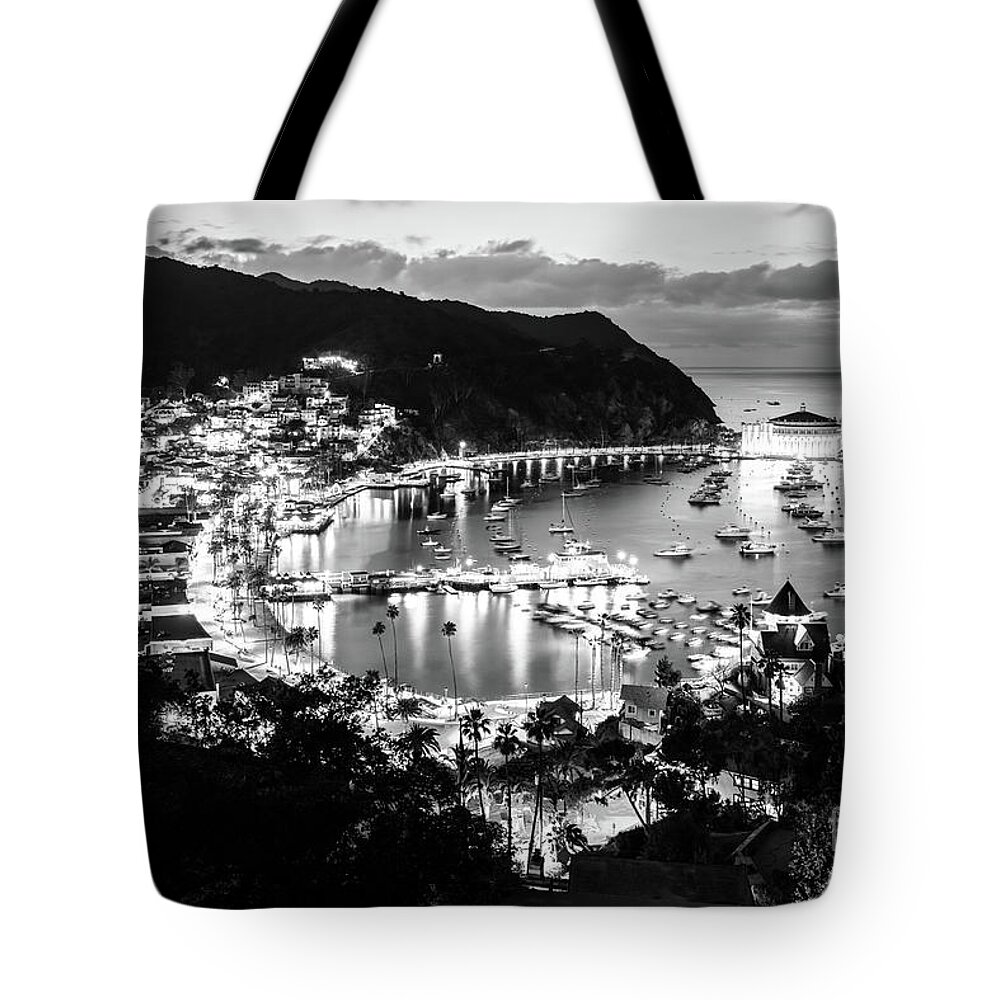 2015 Tote Bag featuring the photograph Catalina Island at Night Black and White Photo by Paul Velgos