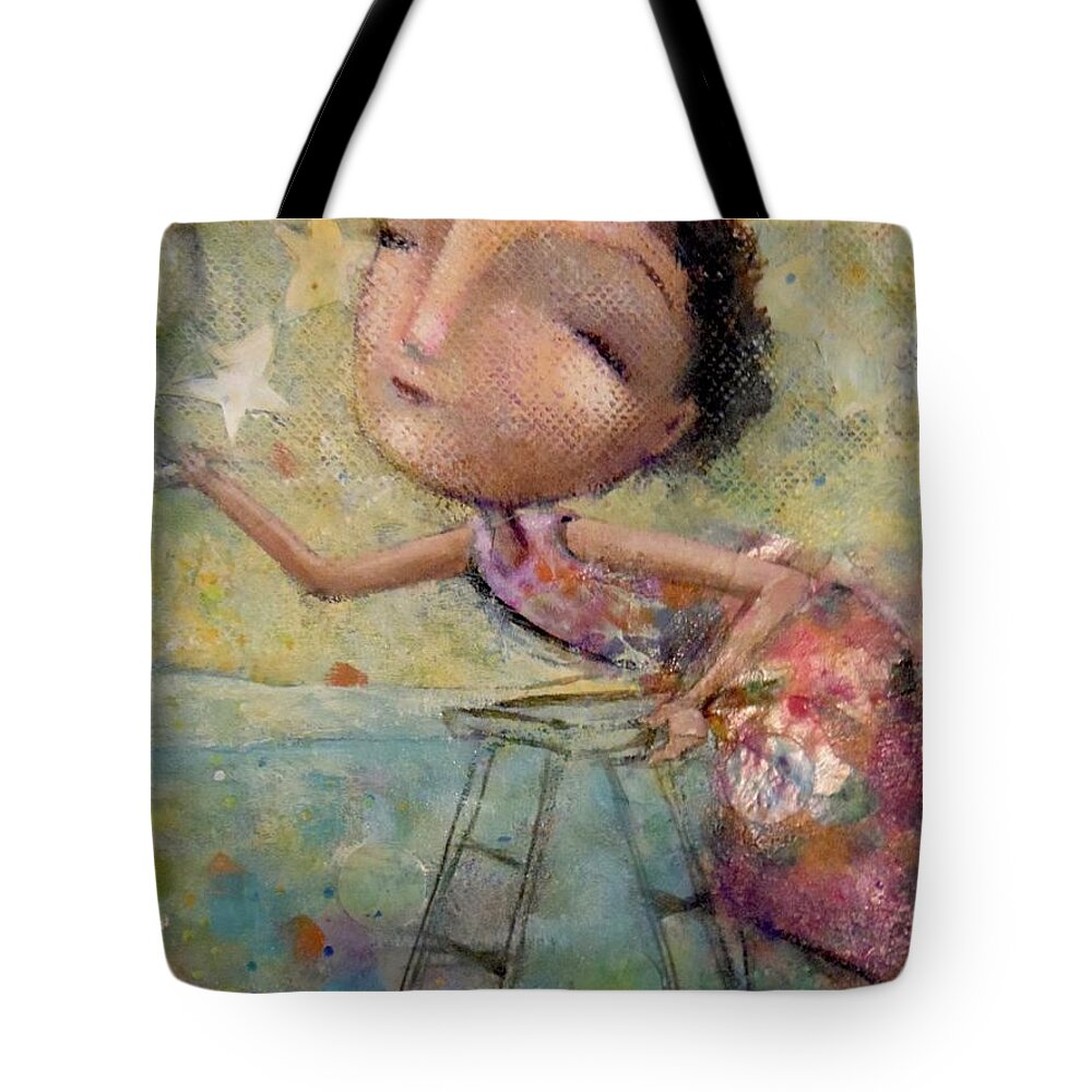 Girl Tote Bag featuring the mixed media Catch a Falling Star by Eleatta Diver