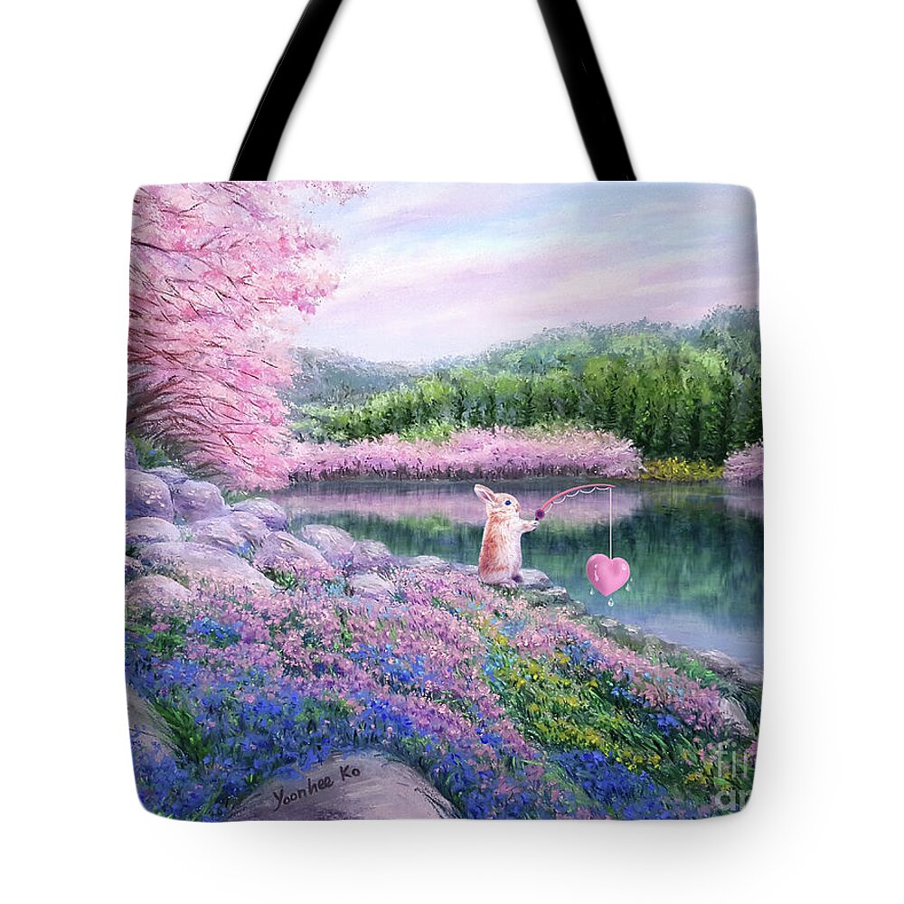 Bunny Tote Bag featuring the painting Cleansing My Heart  by Yoonhee Ko