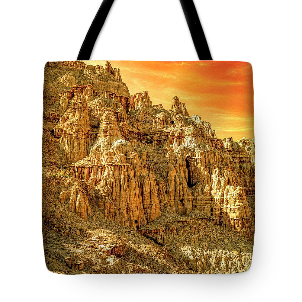 Usa Tote Bag featuring the photograph Cathedral Gorge with Firey sunset by Randy Bradley