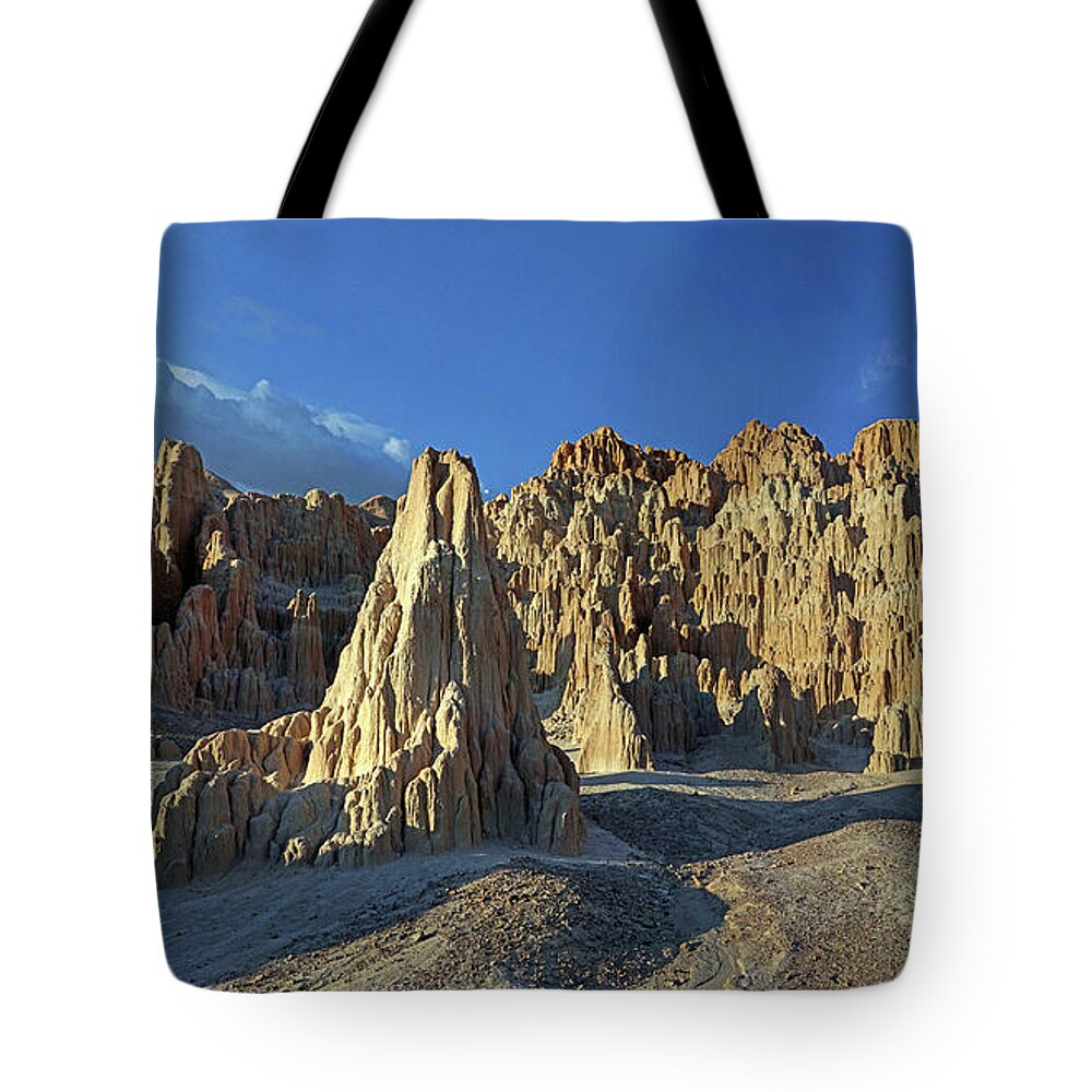 Nevada Tote Bag featuring the photograph Cathedral Gorges SP Panorama 4 by JustJeffAz Photography