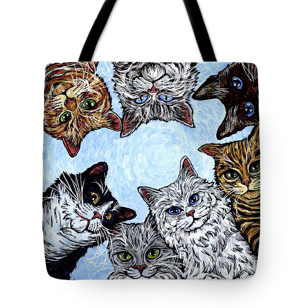 Cats Tote Bag featuring the painting Catspiracy by Tracy Levesque