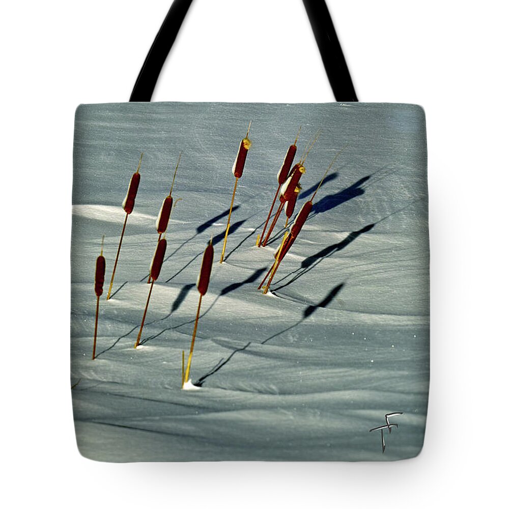 Snow Tote Bag featuring the photograph Cattails in the Snow I by Theresa Fairchild