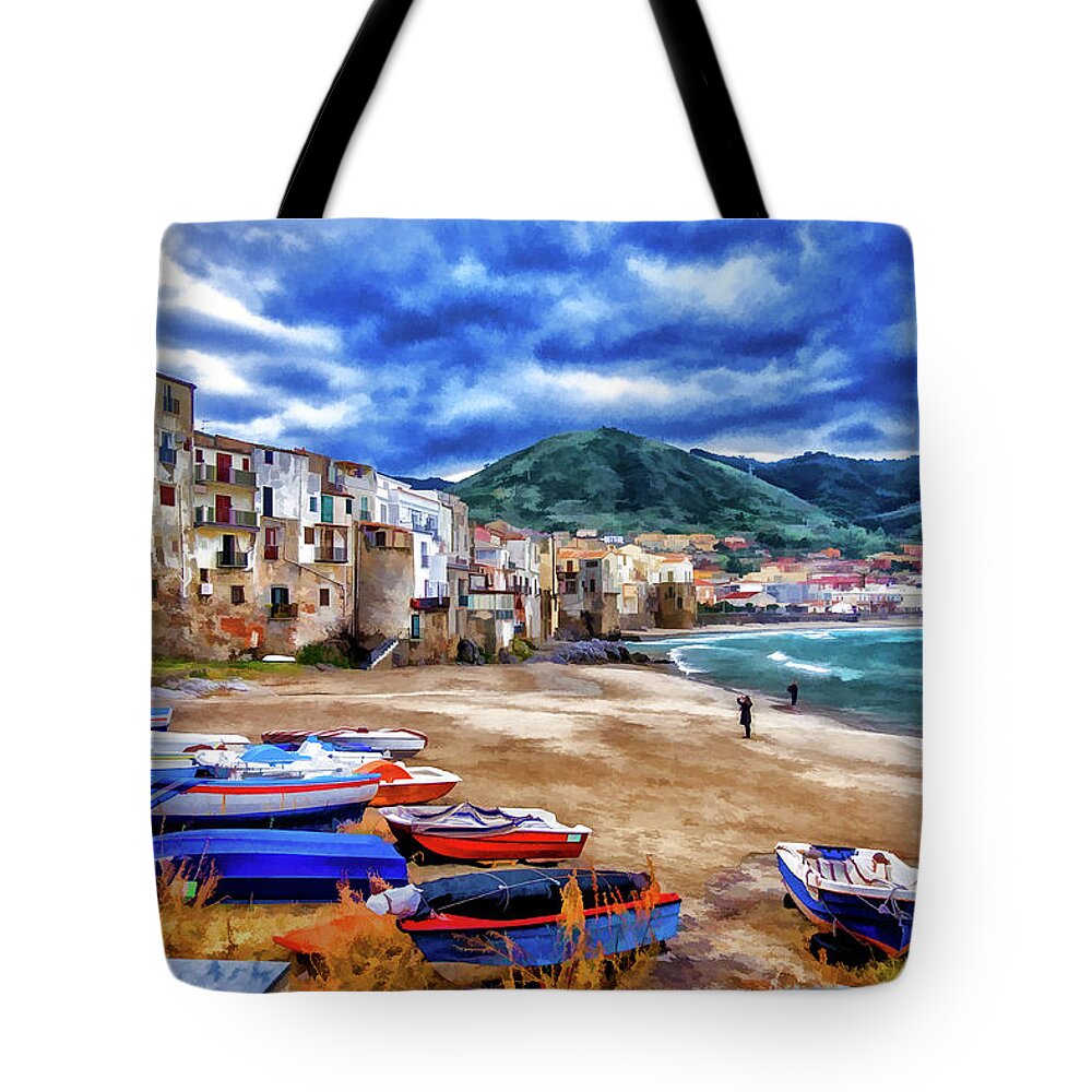 Italy Tote Bag featuring the photograph Cefalu Waterfront by Monroe Payne