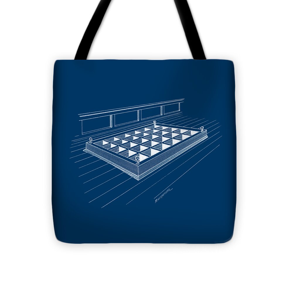 Sailing Vessels Tote Bag featuring the drawing Ceiling of a cargo hold - blueprint by Panagiotis Mastrantonis