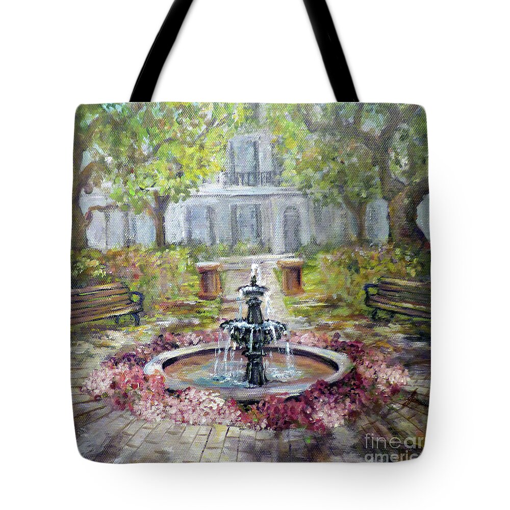 Fountain Tote Bag featuring the painting Celebration Fountain by Deborah Smith