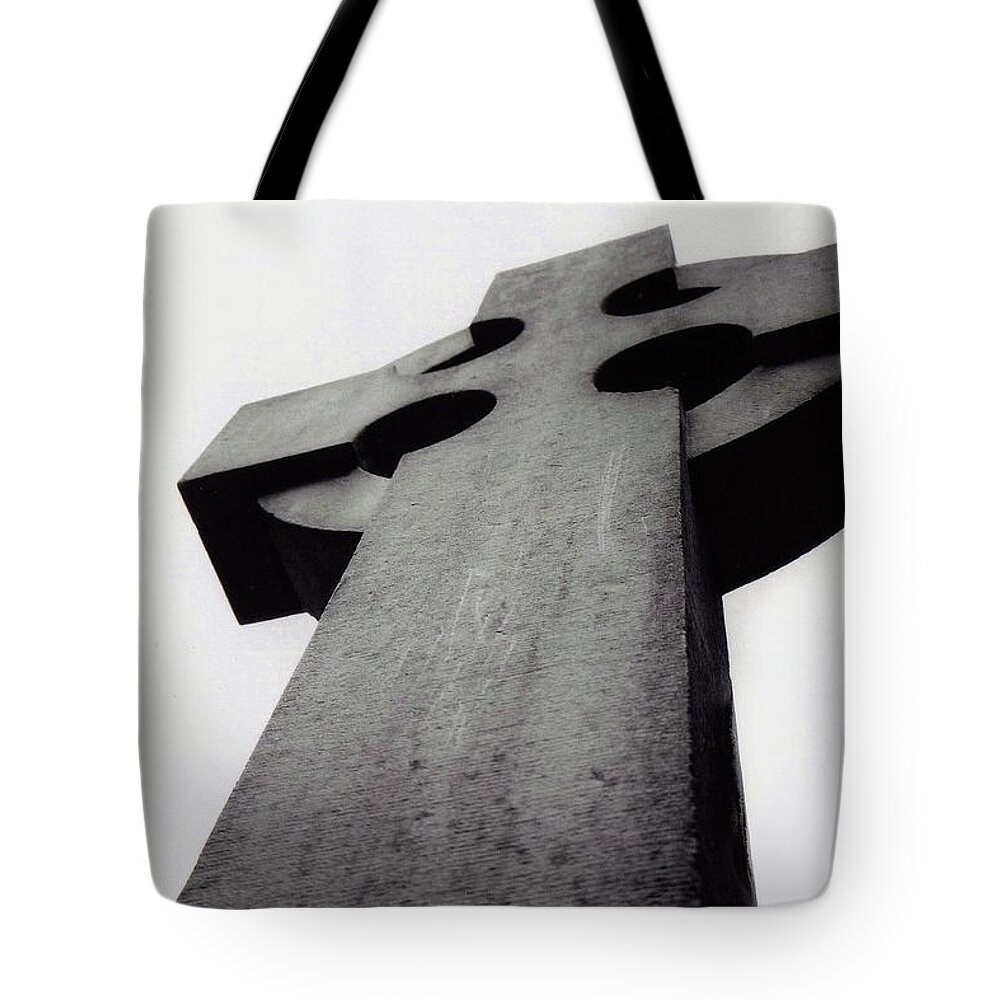 Black And White Tote Bag featuring the photograph Celtic Cross by Matthew Adelman