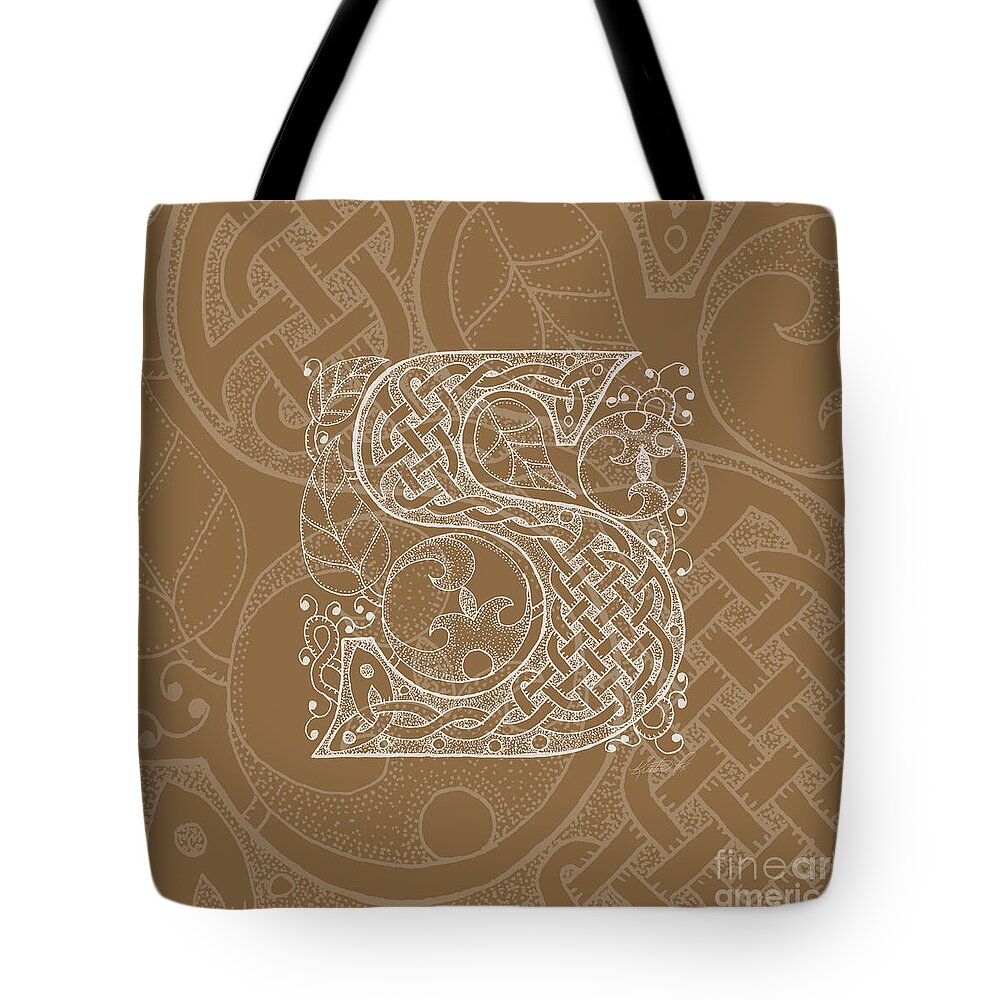 Artoffoxvox Tote Bag featuring the mixed media Celtic Letter S Monogram by Kristen Fox