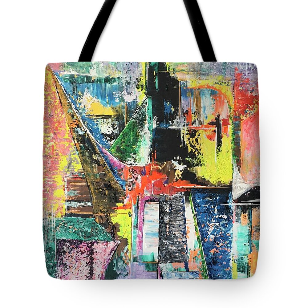 Abstract Tote Bag featuring the painting Center by Maria Karlosak