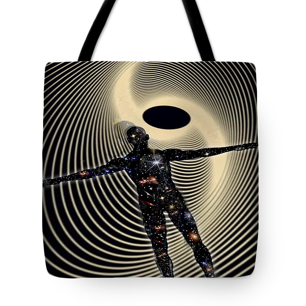  Tote Bag featuring the digital art Center Mass Universe Band Art w/QR by Todd Krasovetz