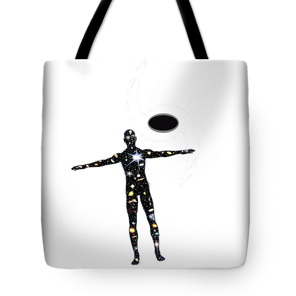  Tote Bag featuring the digital art Center Mass Universe Pure White by Todd Krasovetz
