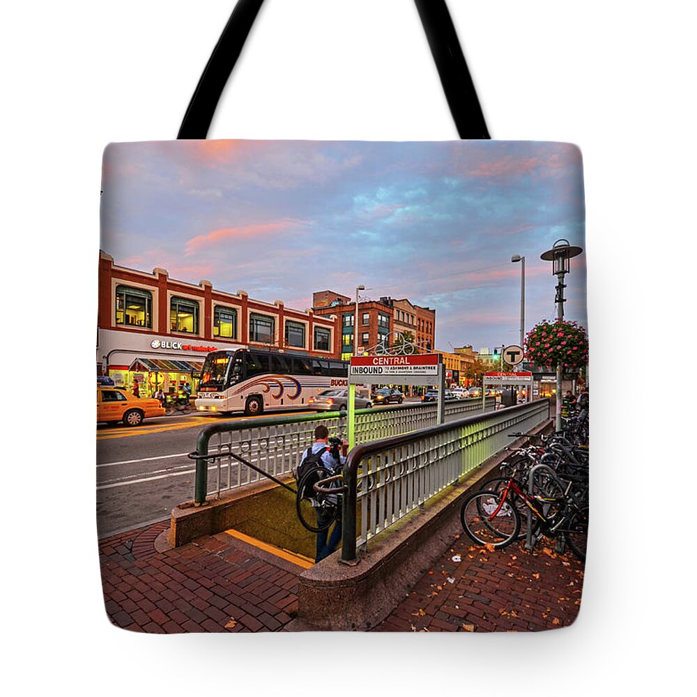Central Square Tote Bag featuring the photograph Central Square Cambridge MA by Toby McGuire