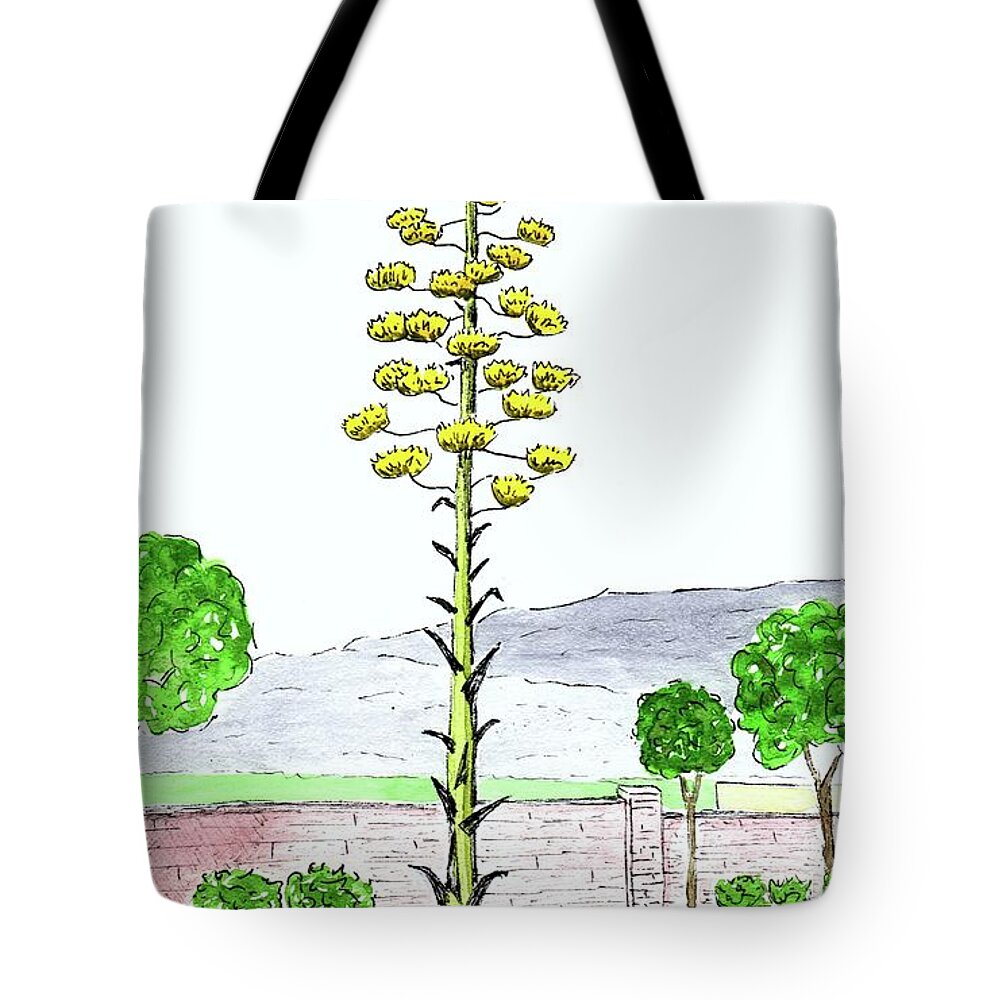 Watercolor And Ink Tote Bag featuring the painting Century Plant by Donna Mibus