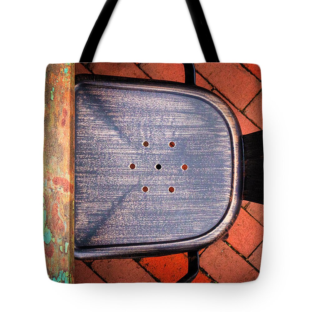 Table Tote Bag featuring the photograph Chair And Table On The Street by Gary Slawsky