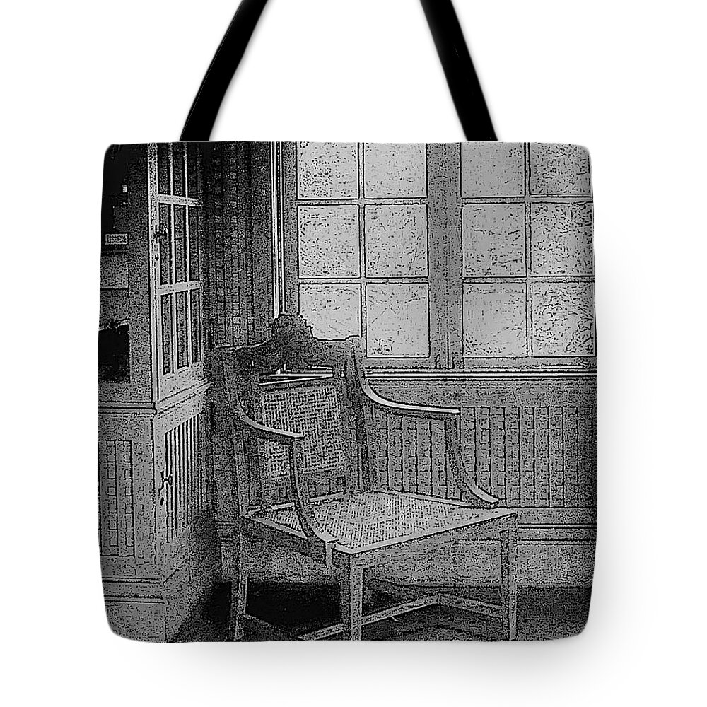 Chair Window B&w Room Tote Bag featuring the photograph Chair Window1 by John Linnemeyer