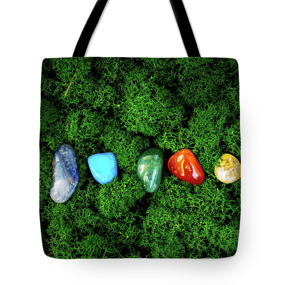 Aura Tote Bag featuring the photograph Chakra Crystals by Anastasy Yarmolovich
