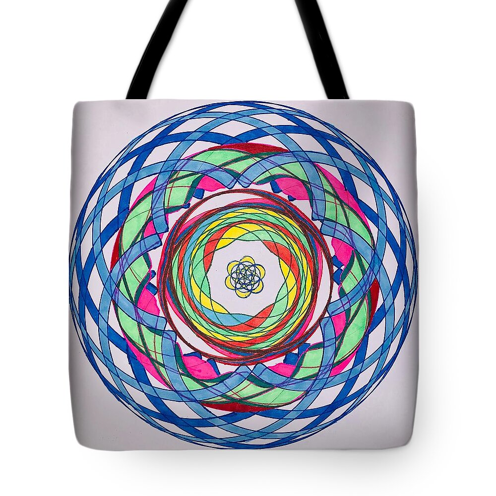 Blue Tote Bag featuring the drawing Chakra Series #7 by Steve Sommers