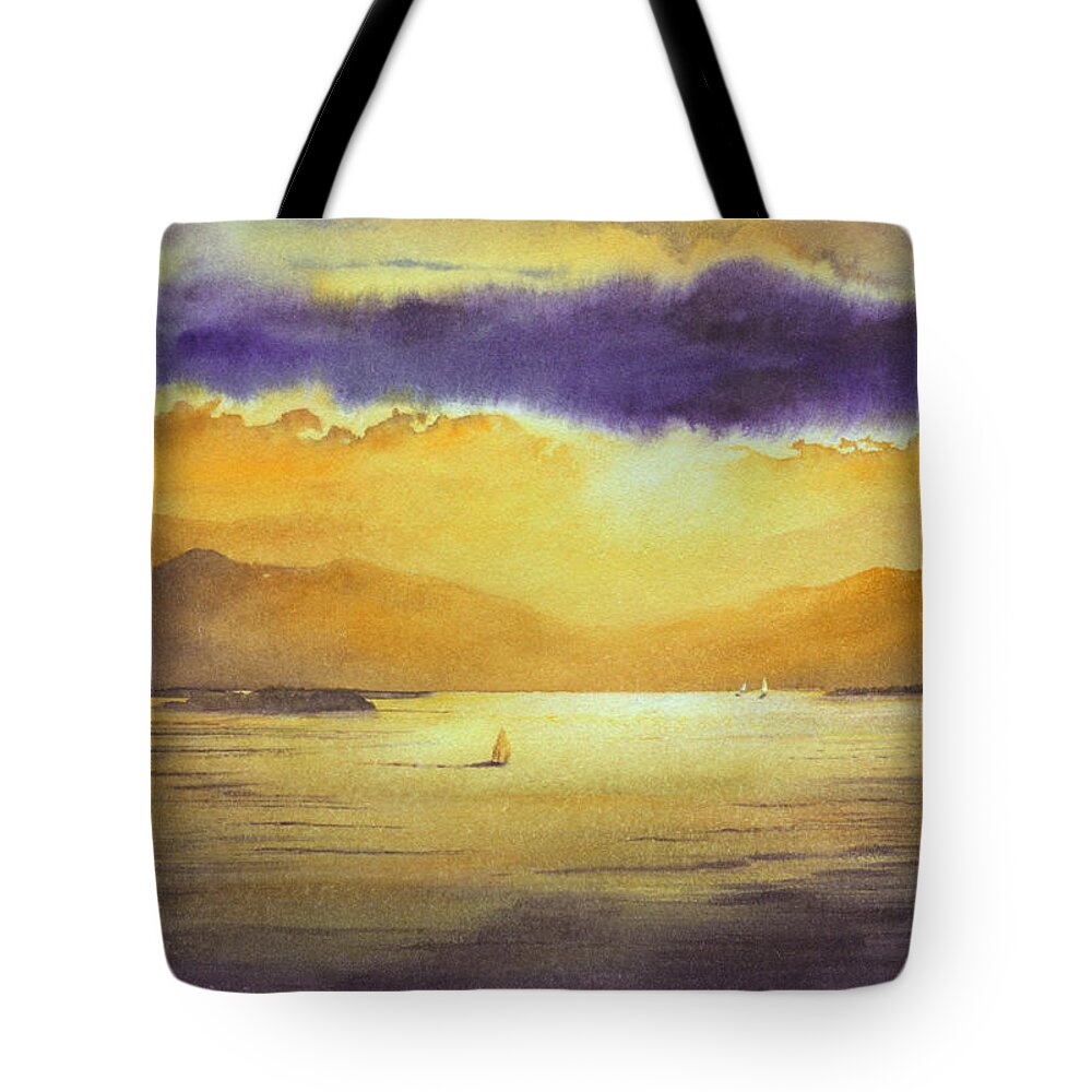 Lake Champlain Tote Bag featuring the painting Champlain Gold 2 by Amanda Amend