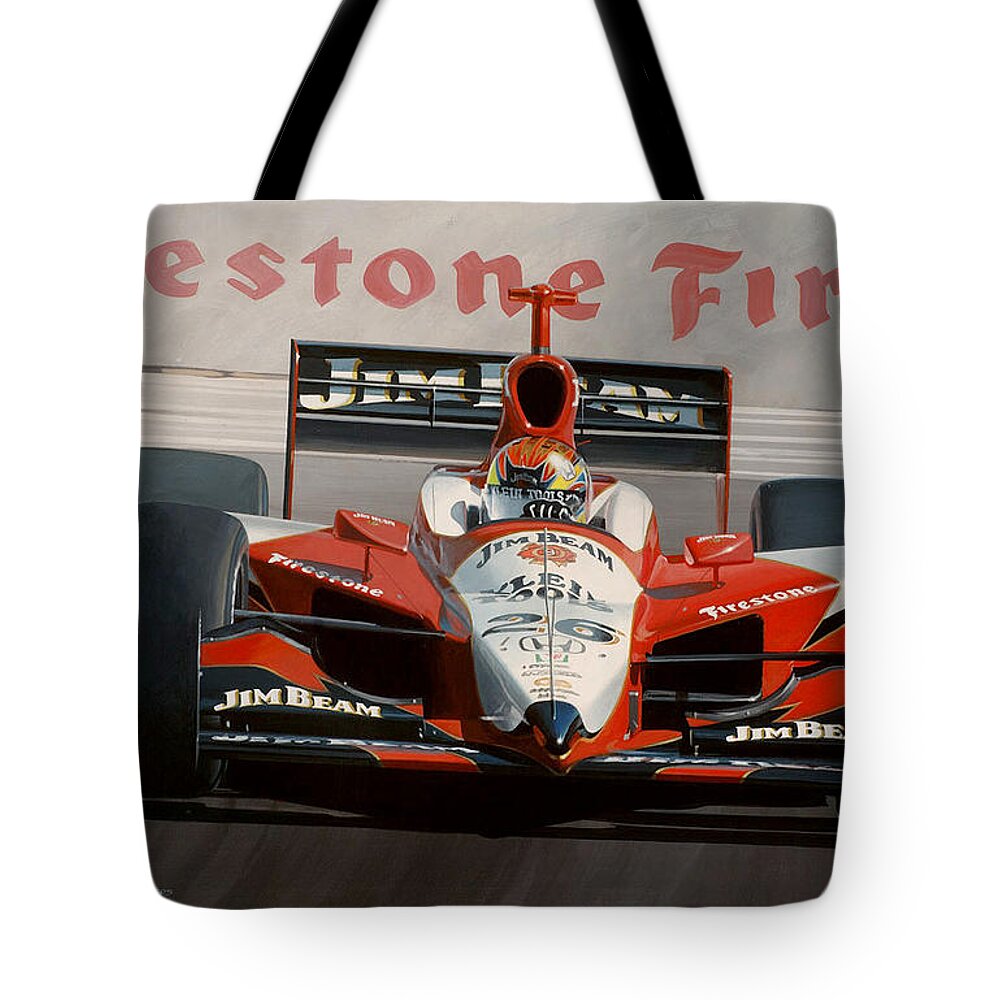 Drag Racing Nhra Top Fuel Funny Car John Force Kenny Youngblood Nitro Champion March Meet Images Image Race Track Fuel Indy Car Dan Weldon Champ Nnostalgia Tote Bag featuring the painting Champs Champ by Kenny Youngblood