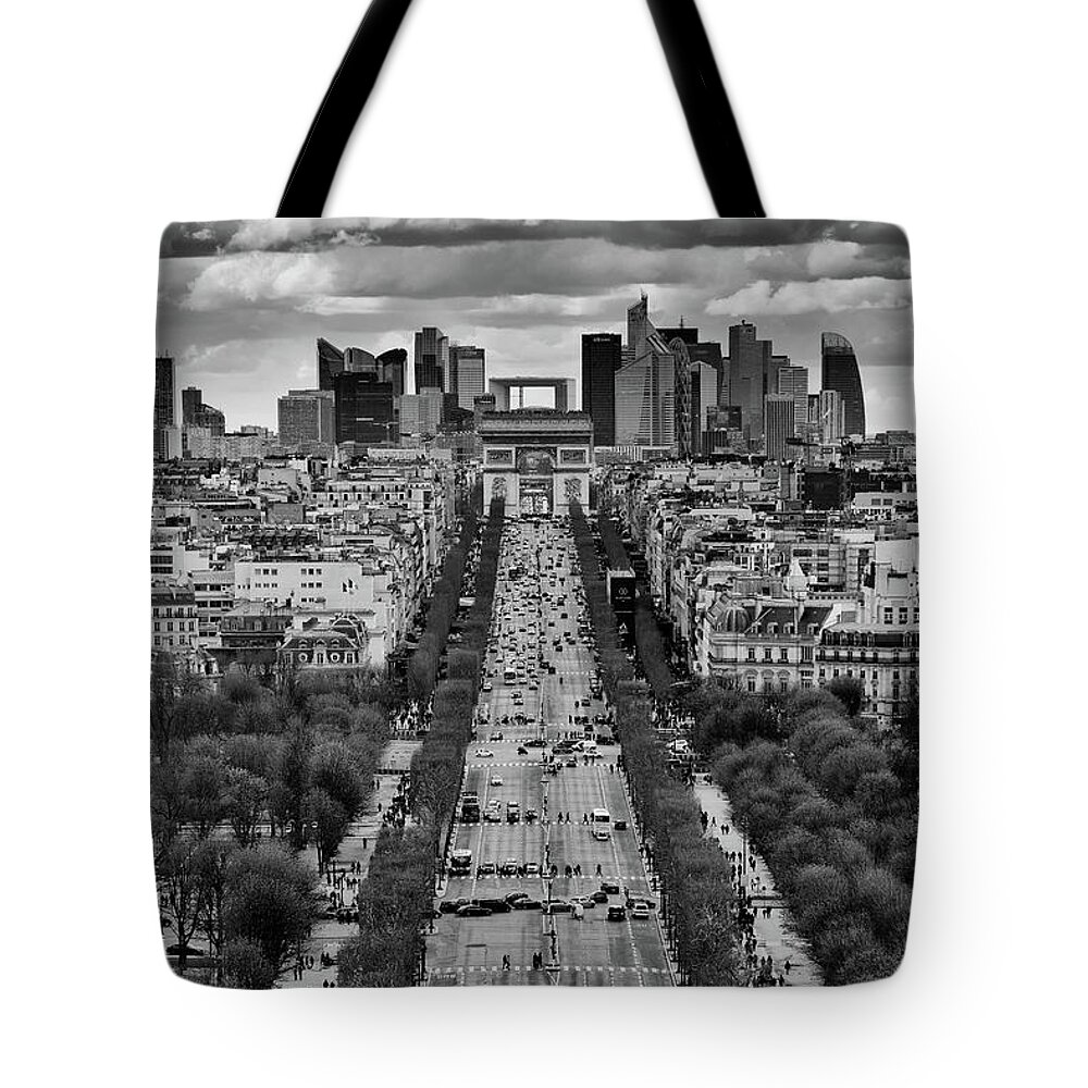 Champs Elysees Tote Bag featuring the photograph Champs Elysees Mono by Darren White