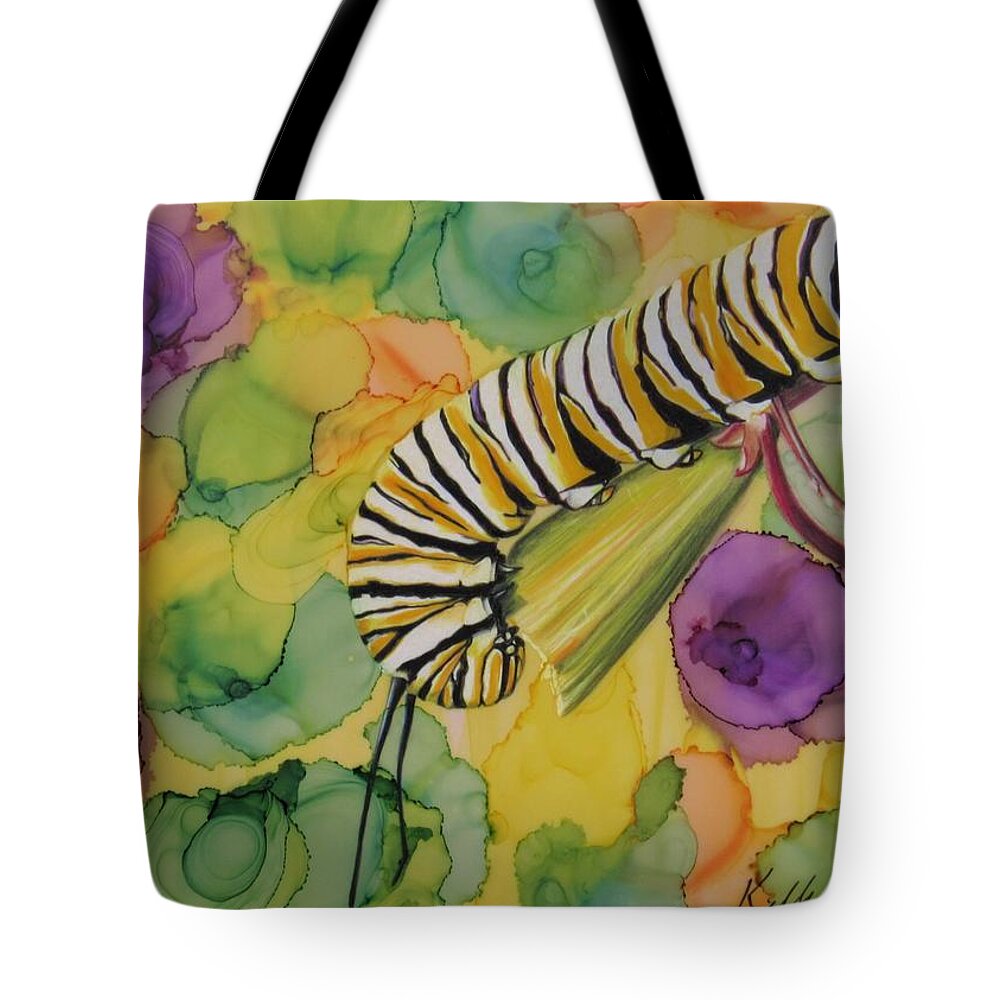 Caterpillar Tote Bag featuring the drawing Change from Above by Kelly Speros