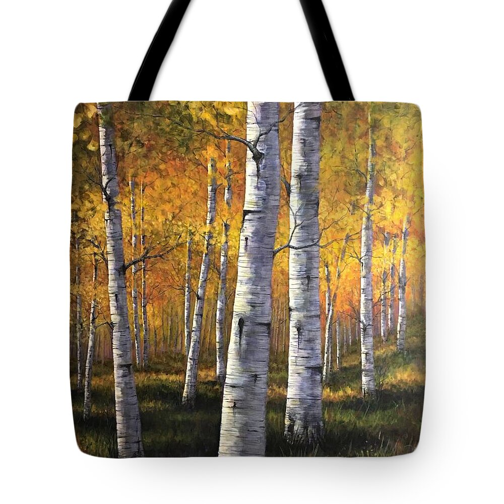 Aspens Tote Bag featuring the painting Changes by Lee Tisch Bialczak