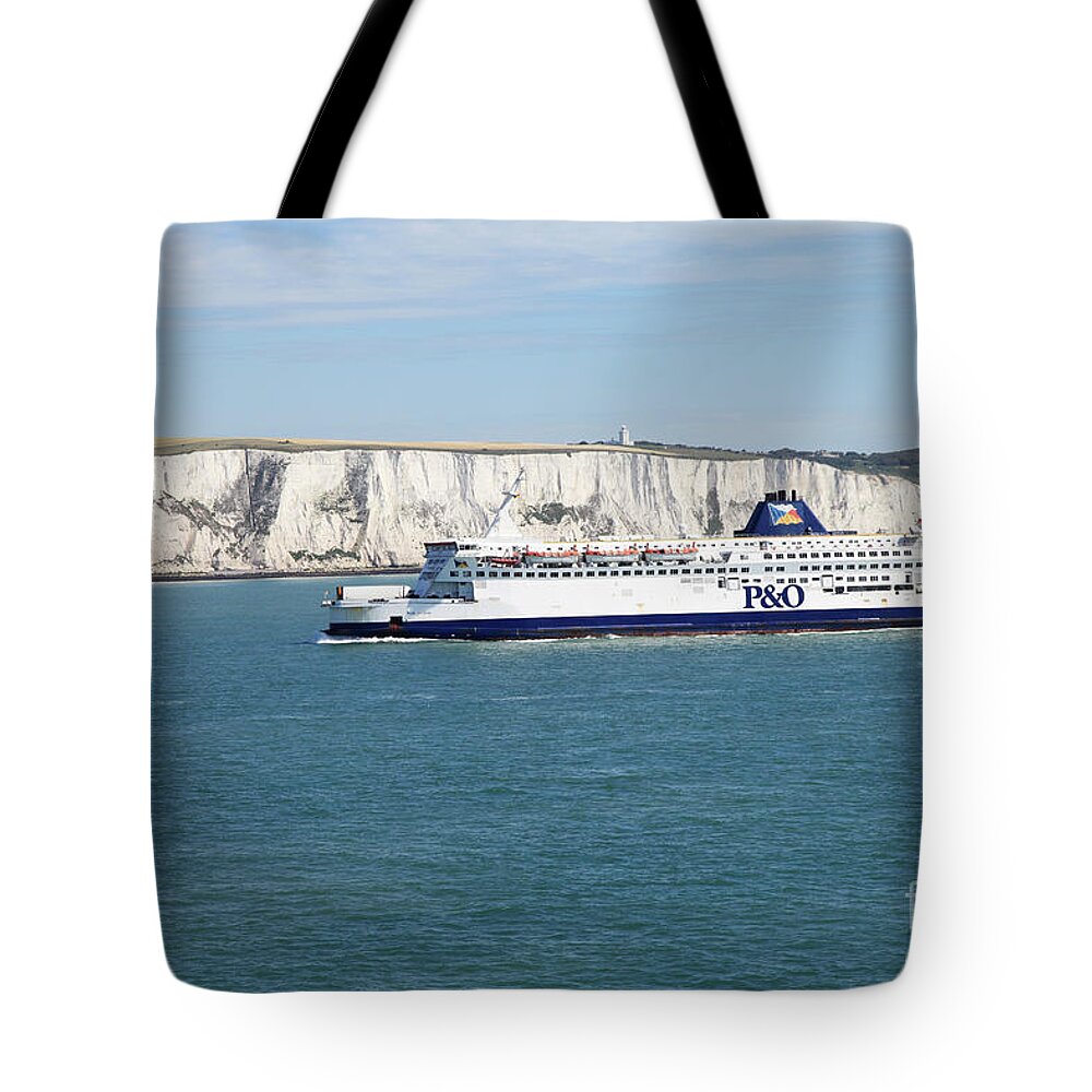 P&o Tote Bag featuring the photograph Channel Ferry - The White Cliffs of Dover by Bryan Attewell