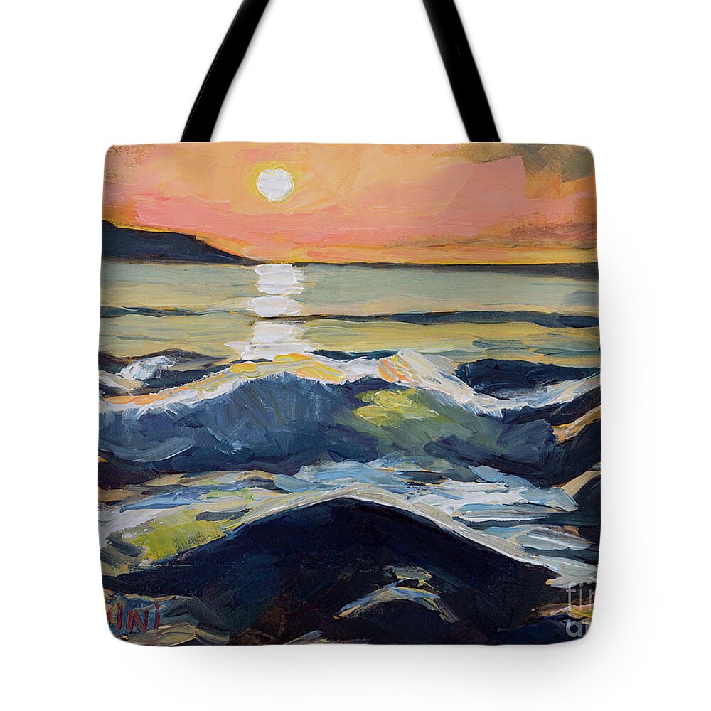 Sunlight Tote Bag featuring the painting Chanteiro Beach Sunset Galicia Spain by Pablo Avanzini
