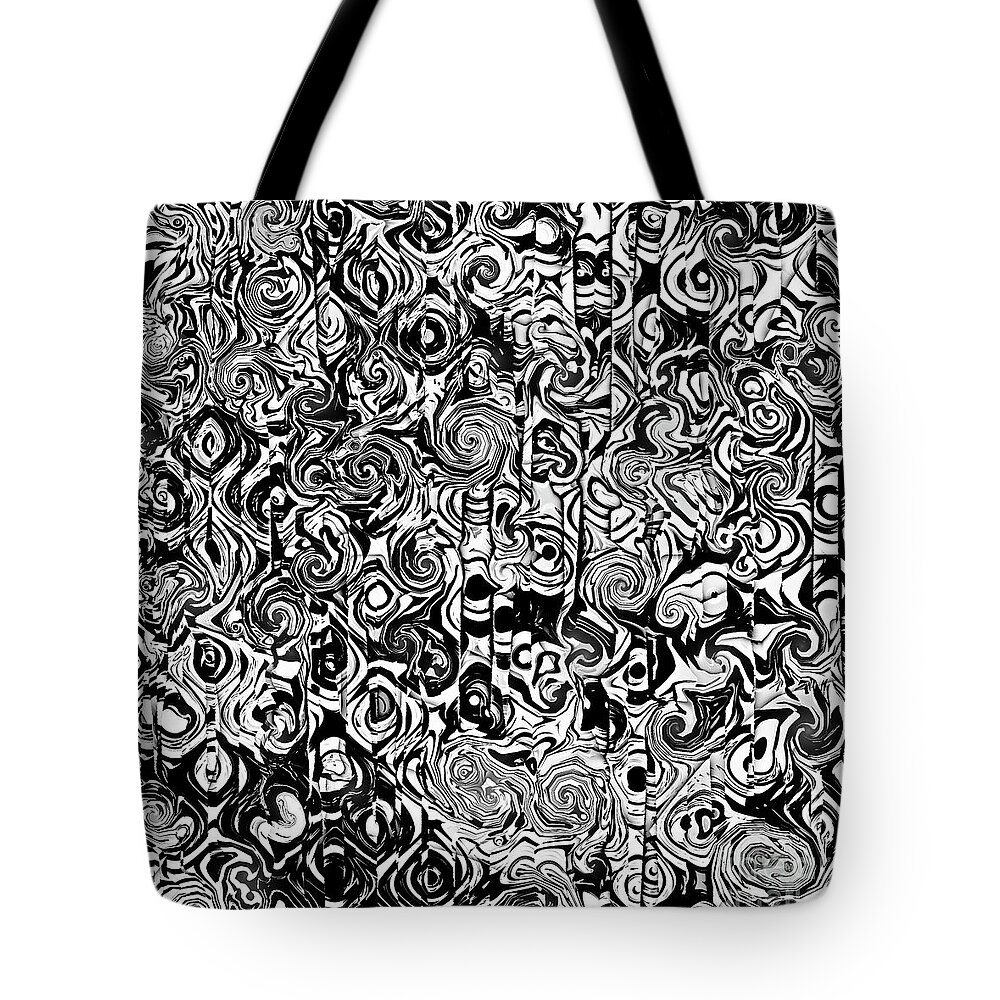 Black And White Tote Bag featuring the digital art Chaotic Black and White Pattern by Phil Perkins