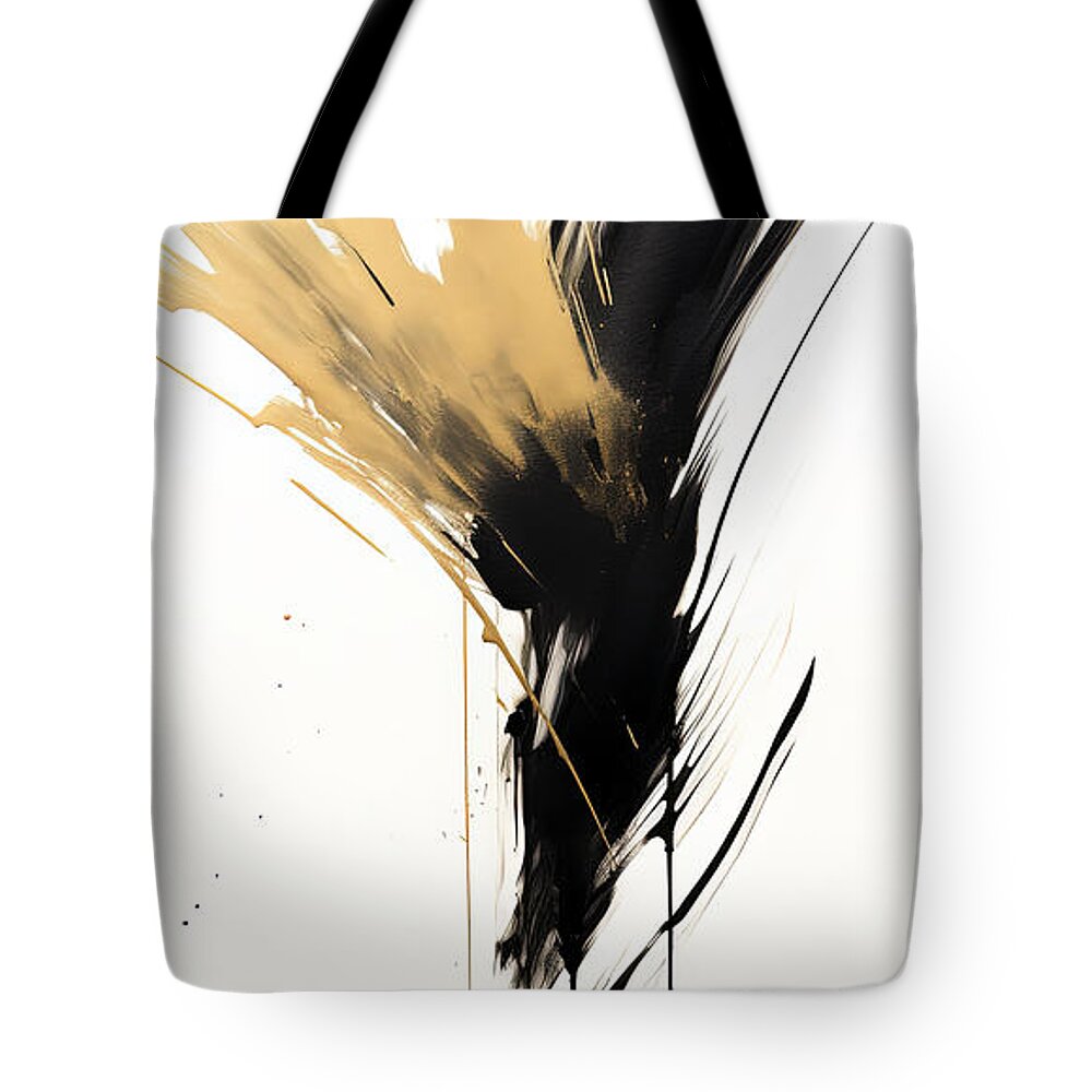 Wabi Sabi Tote Bag featuring the painting Charcoal and Sunshine - Black and Gold Minimalism by Lourry Legarde